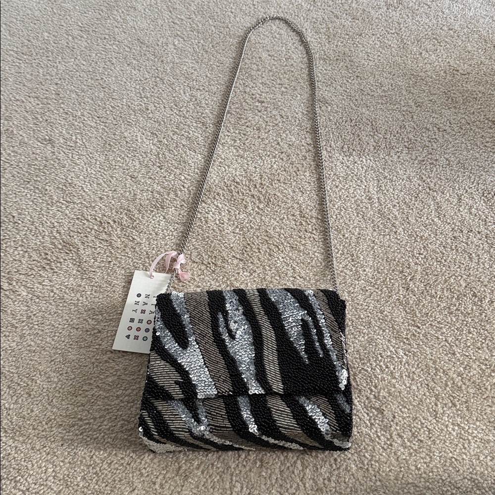 NWT Tiana NY Hand Beaded/Sequin Black Grey Silver Crossbody Bag